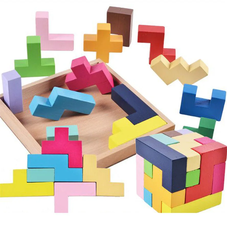 

Wooden Colorful 3D Cube Building Blocks Montessori Educational Intelligence Kids Toys Variety Tangram Brain Teaser Block Game