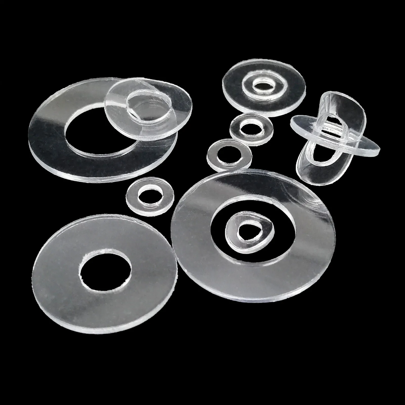 100 Rondelle Piane In PVC Trasparente - M1.6x4x0.5mm, Isolanti, Per Fai Da Te