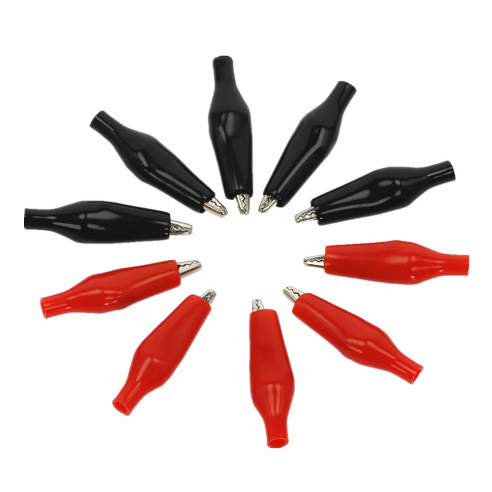 10 Pcs Insulated Alligator Clips Test Probe Lead Crocodile Clamps 5 red 5 black 