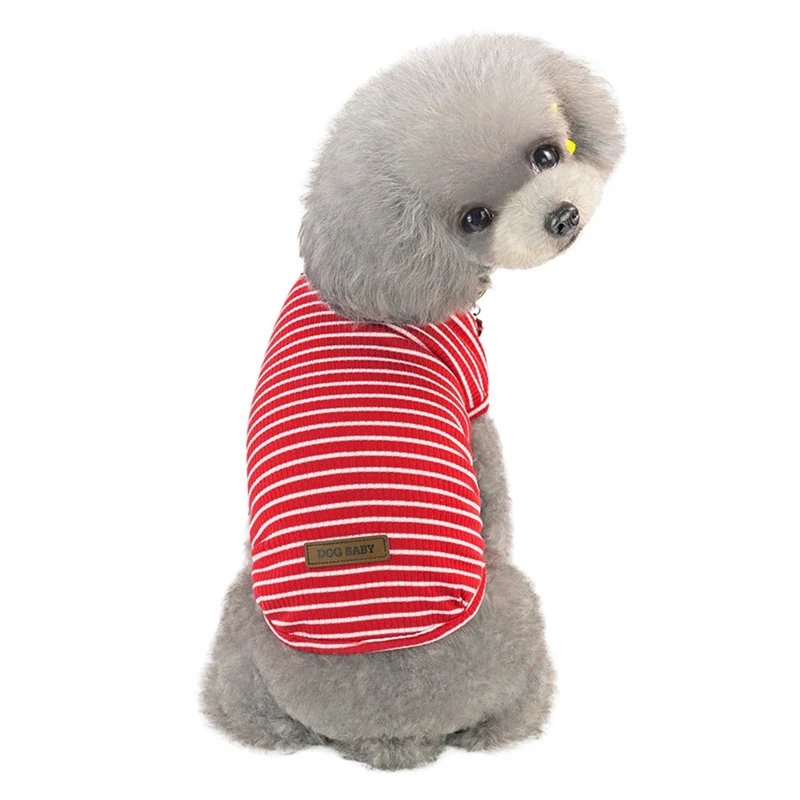 Классический хлопковый жилет в полоску для питомцев; сезон весна-лето; милая Одежда для собак; футболка для Тедди; жилет в мелкую полоску; пальто для собак - Цвет: Красный