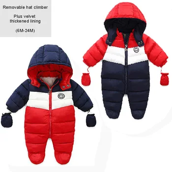 

0-2Yrs Newborn Baby Snowsuit Children Infant Winter Coat Warm Liner Hooded Zipper Jumpsuit Boys Girls Duck Down Outwear Overalls