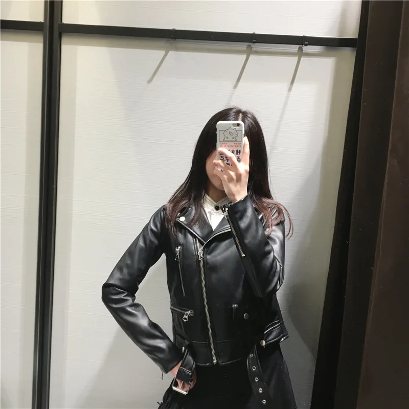 

Bp63 Leather Coat Women's 2019 Spring Short with Long Skirts Loose-Fit Korean-style Students