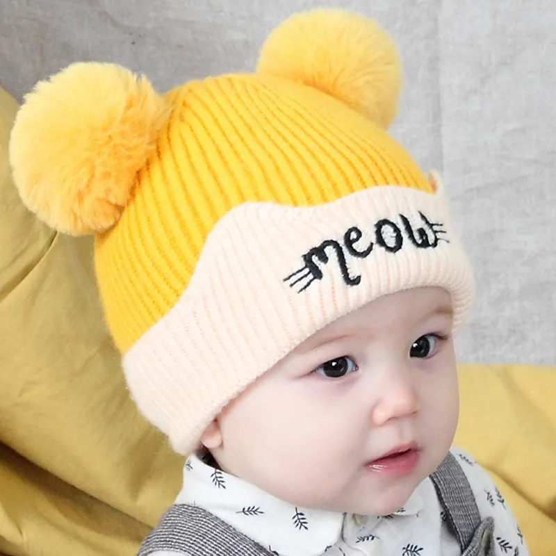 Baby Girl Boy Hat Knitted Hat For Girls Cotton ball Children's Cap Toddler Kids Hats Cartoon Cute Baby Hats Bonnet 1
