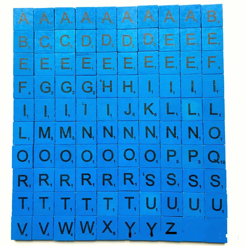 Blue 100 шт./лот, Набор цветных английских букв, слова, скрапбукинг, скраббл, цифры, алфавит, плитка, деревянные буквы, блок для дома, сделай сам, крафт - Цвет: Blue