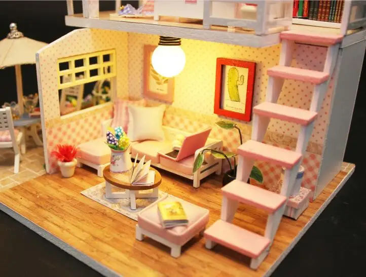 DIY деревянный кукольный дом кукольные домики миниатюрная кукольная мебель набор с светодиодный игрушки для детей Рождественский подарок на год GYH