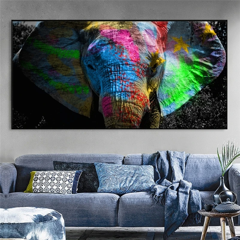 

Colorful Elephant Graffiti Art Canvas Paintings on The Wall Posters and Prints African Animals Pictures Living Room Decoration