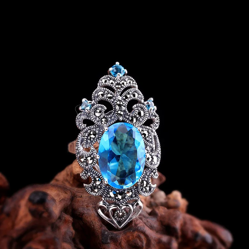 Uglyless Exaggerated Wide Rings for Women Exotic Party Dress Open Rings Real 925 Silver Hollow Zircon Flower Bijoux Jewelry R929