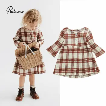 

pudcoco High quality Toddler Kids Baby Girls Party Dress Dress A-Line Tutu Plaid Gril Dress Summer Dress For Female Vestido