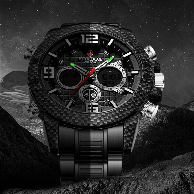 2021 orologio Fox di marca da uomo cassa in fibra di carbonio orologi sportivi al quarzo da uomo orologio da polso digitale impermeabile militare Clcok_voghion.com