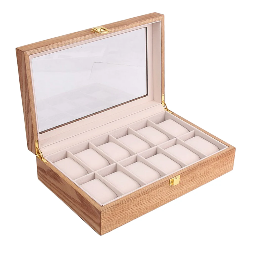 10/12 Slots Watch Box Case Organiser Wooden Portable Jewelry Storage Holder