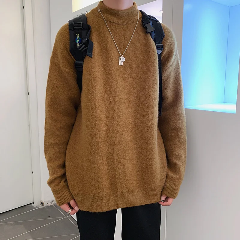 Light brown Menne сплошной цвет имитация бархата половина шеи свитер мужской - Цвет: Light brown