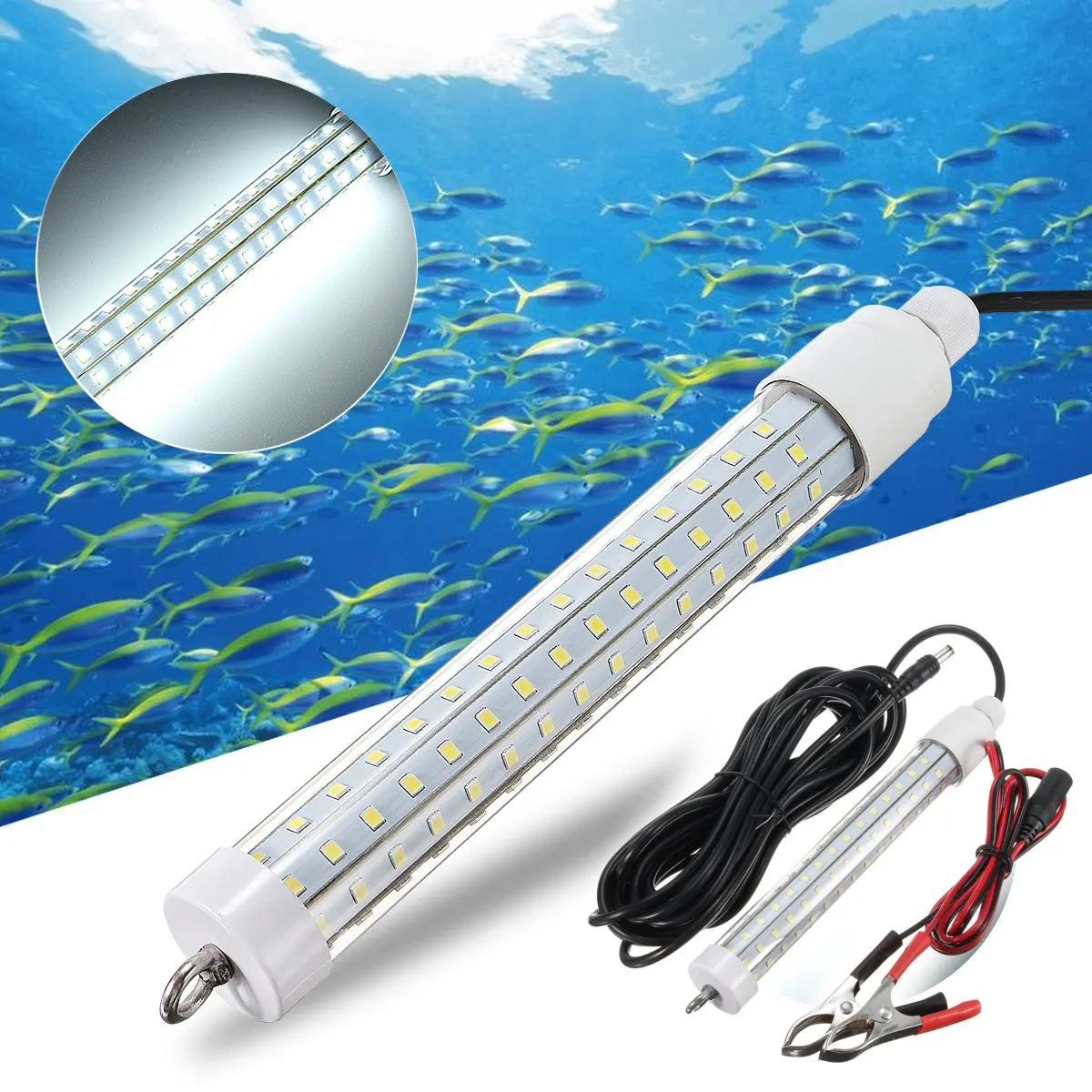 Branco Subaquático Submersível Noite Pesca Luz Coletando Peixe Finder Lâmpada Atrai Camarão Lula Krill 12v 10w Led 4 Luzes subaquáticas