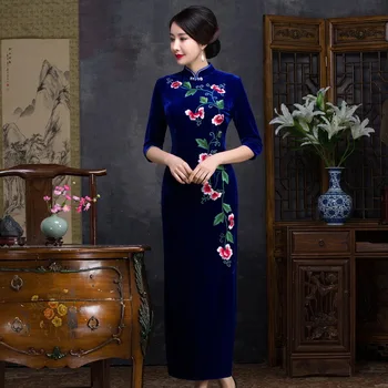 

2019 Real New Minutes Of Sleeve Bilateral High-grade Improved Cheongsam Cultivate Morality Long High Split Hui Jin Ge Qipao