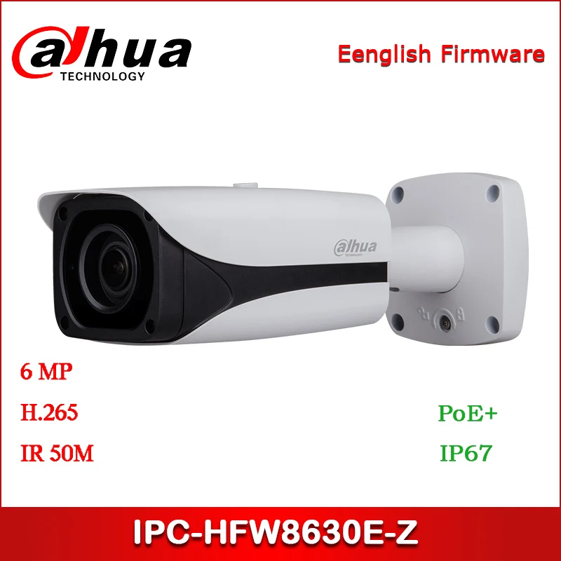 

Dahua IP Camera 6MP IPC-HFW8630E-Z 4.1mm ~16.4mm motorized lens IR Bullet Network Camera Support PoE+ Security Camera