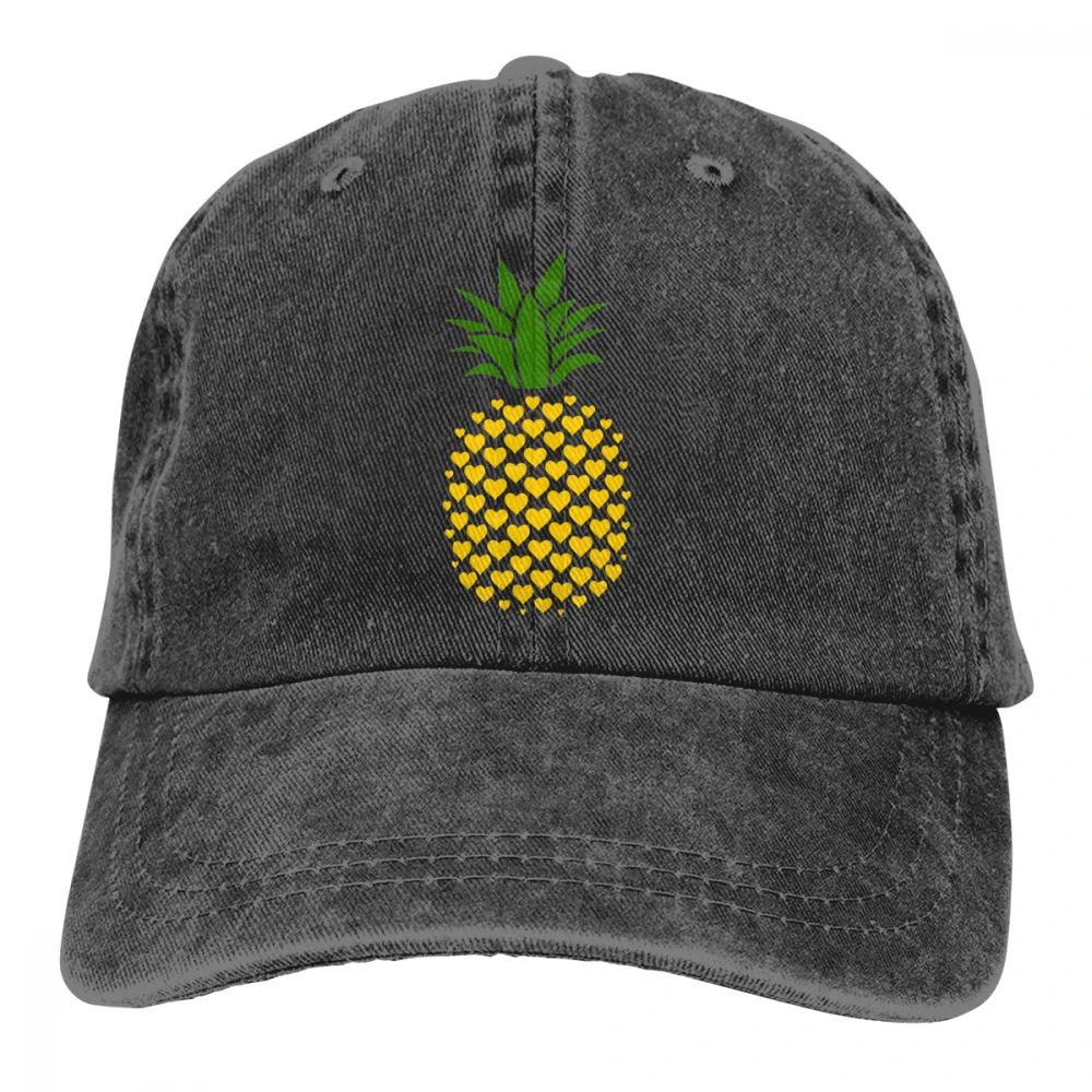 Ананас с принтом в виде сердец и Casquette черного цвета в стиле унисекс для мужчин и женщин из джинсовой ткани Strapback Бейсбол Кепки регулируемые клюшки для гольфа шляпа для папы