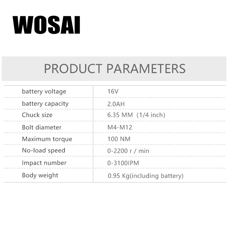 WOSAI 16 В аккумуляторная отвертка электрическая дрель 100 нм крутящий момент