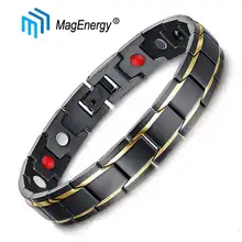 MagEnergy мужской браслет из черной нержавеющей стали био магнитный браслет 4 в 1 германий браслет с отрицательными ионами избавление от боли при артрите