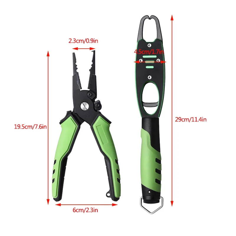 Portable Aluminum Alloy Fishing Pliers And Fishing Gripper Set Fish Lip Grip Line Cutter Hook Remover Kit Fishing Tackle Tools - Color: Green