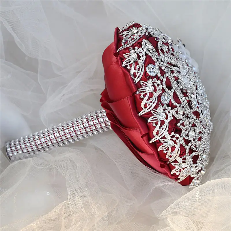 Advanced Customization Dark Red Rose Artificial Flowers Wedding Flower Bride's Wedding Bouquet With Hand Holding Flower W520 Advanced Customization Dark Red Rose Artificial Flowers Wedding Flower Bride's Wedding Bouquet With Hand Holding Flower W520