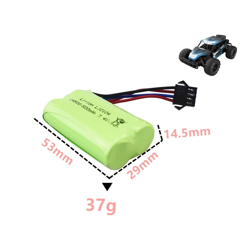 Batterie 7.4V 500mAh SM-4P Avec Câble USB Pour EC16 DE85 – RC Bateau, Buggy, Gel Blaster M416