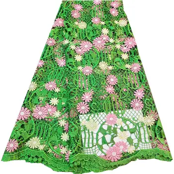 

skin friendly pink green guipure lace Fine Egyptian cotton textured African Cord Lace Cupion fabric 5 Yards pc occasional wear