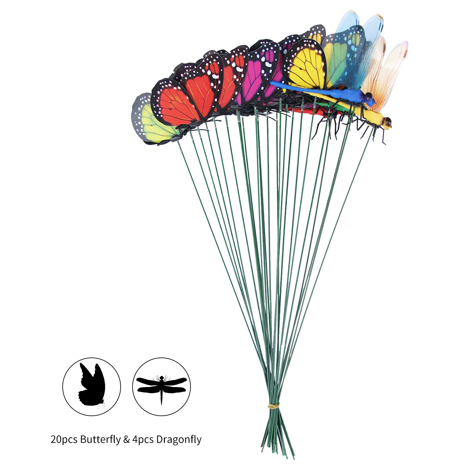 24Pcs Butterfly Dragonflies Stakes Garden Decoration Accessories New Year Christmas Decoration Outdoor Fences DIY Decoration