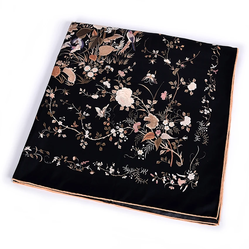 [BYSIFA] женские брендовые Саржевые квадратные шарфы с принтом аксессуары для одежды женские Шелковый большой шейный шарф хиджаб оранжевый черный