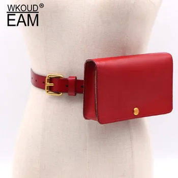 

WKOUD EAM 2020 New Fashion Waist Bags For Women Solid Metal Button High Street Casual Korean Style Trendy Key Case Female A98