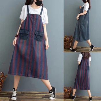 

Suspenders Denim Dress Ladies Baggy A-Line Jeans Dresses Casual Loose Big Size Bib cowboy Long Dress Rompers cowboy Long Vestido