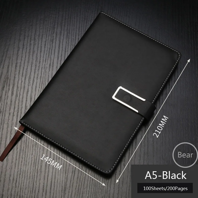 Black Кожаный блокнот для путешествий с пряжкой и логотипом А5 - Цвет: Black