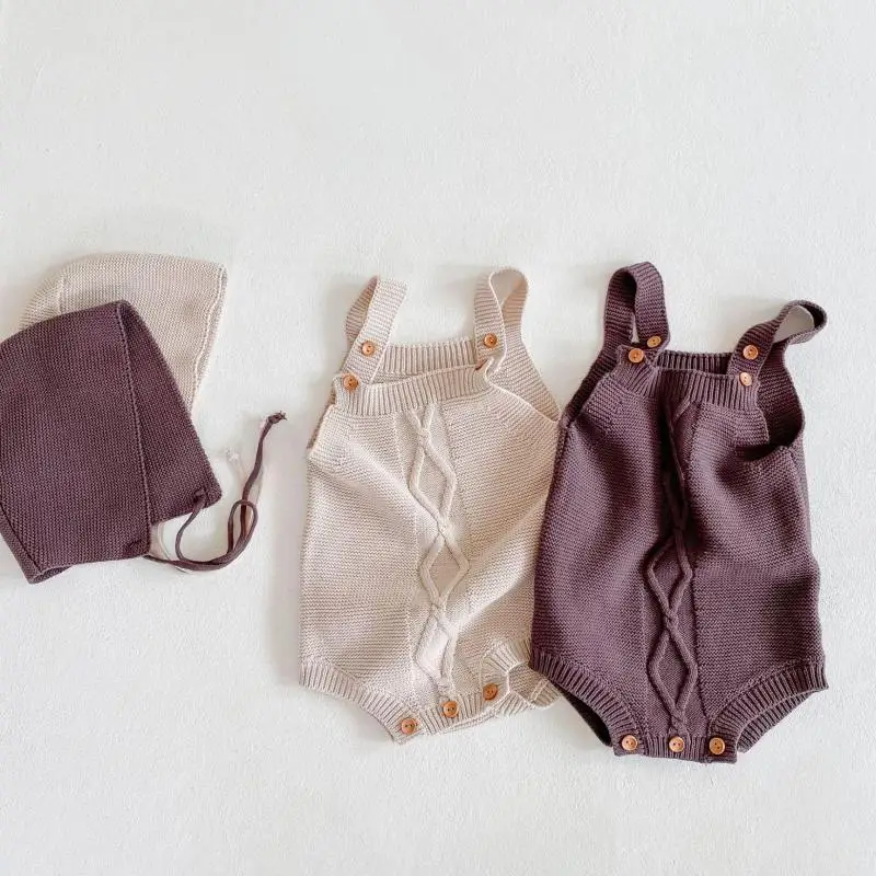 

2021 Spring New Baby Knitted Clothes With Hat Baby Girl Bodysuit Newborn Baby Jumpsuit Clothes Boys Clothes Toddler Baby Outfits