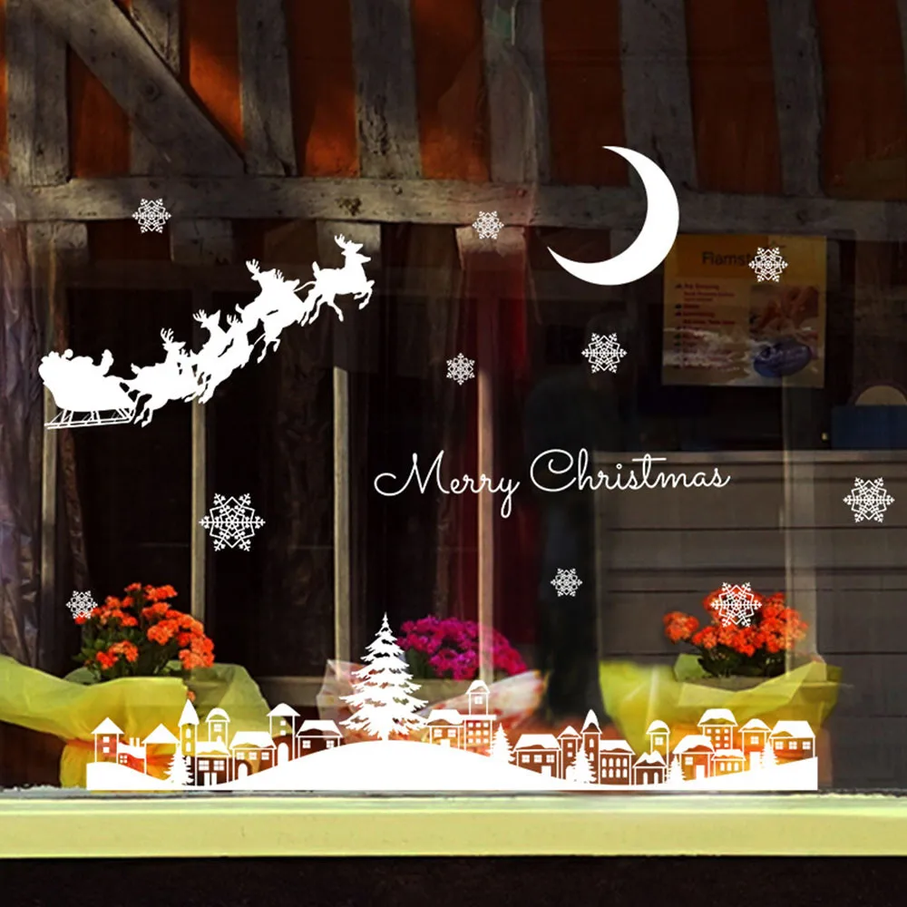 Рождественская Настенная Наклейка для ресторана, торгового центра, украшение, снежное стекло, окно, съемный декор комнаты, наклейки для украшения комнаты 12