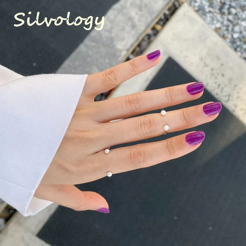 Silvology 925 пробы серебряные кольца с жемчугом и улыбкой оригинальные минималистичные креативные шикарные Открытые Кольца для женщин Mori стильные вечерние ювелирные изделия