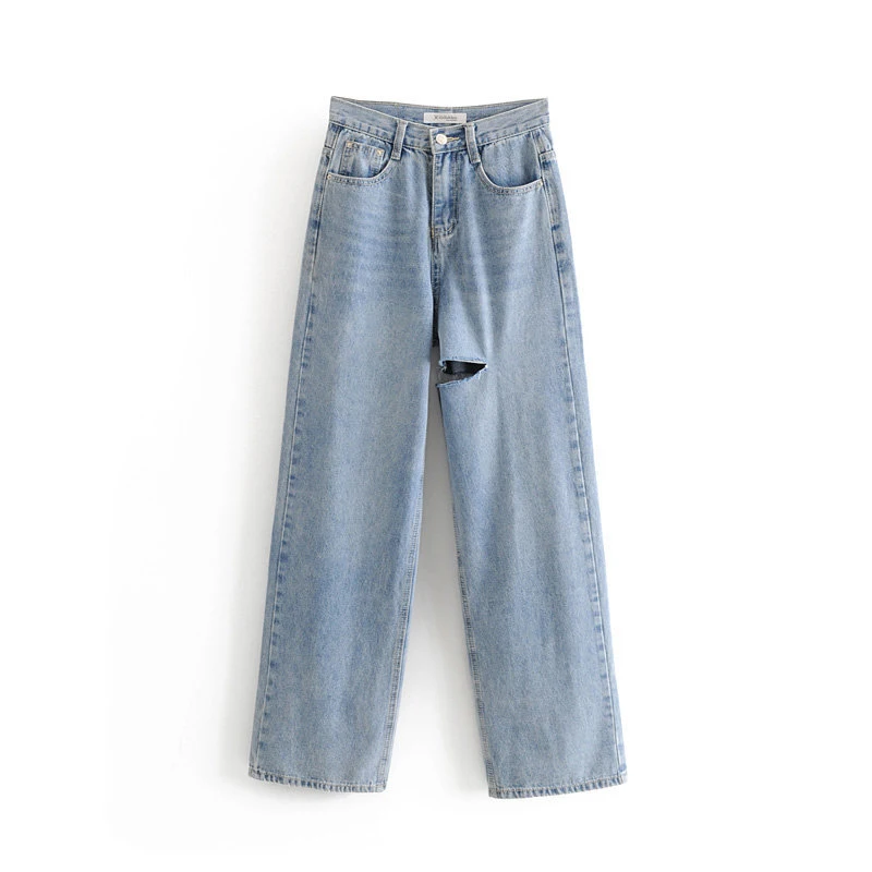 Bazaleas harajuku винтажные прямые брюки Дырчатые Джинсы женские хлопковые свободные джинсы модные с высокой талией женские джинсы в стиле панк - Цвет: XC2 blue 9240