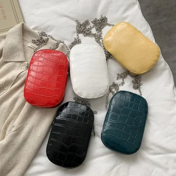 

Women Fashion Shoulder Handbag Solid Color PU Stone Leather Small Female Crossbody Bag Chain Small Messenger Bags for Women