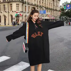 Женская толстовка большого размера, осень и зима 2019, корейский стиль, новый стиль, свободный крой, средняя длина, вышивка, вырез, молния