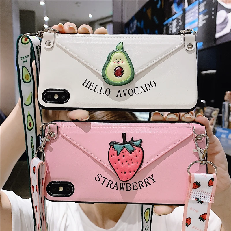 Современный чехол кошелек на шнурке для iPhone 11 XS MAX XR X 7 8 6 6S Plus с кожаным отделением