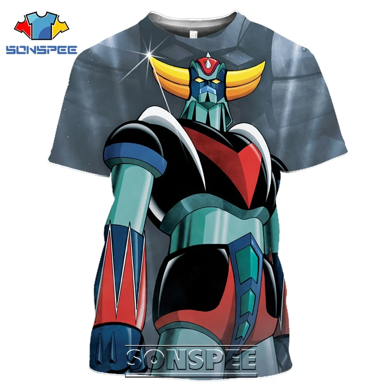 SONSPEE 3D Print Men Women Goldorak T-shirts Casual Streetwear Harajuku Hip Hop Short Sleeve Vintage Anime Tees Tops Shirt