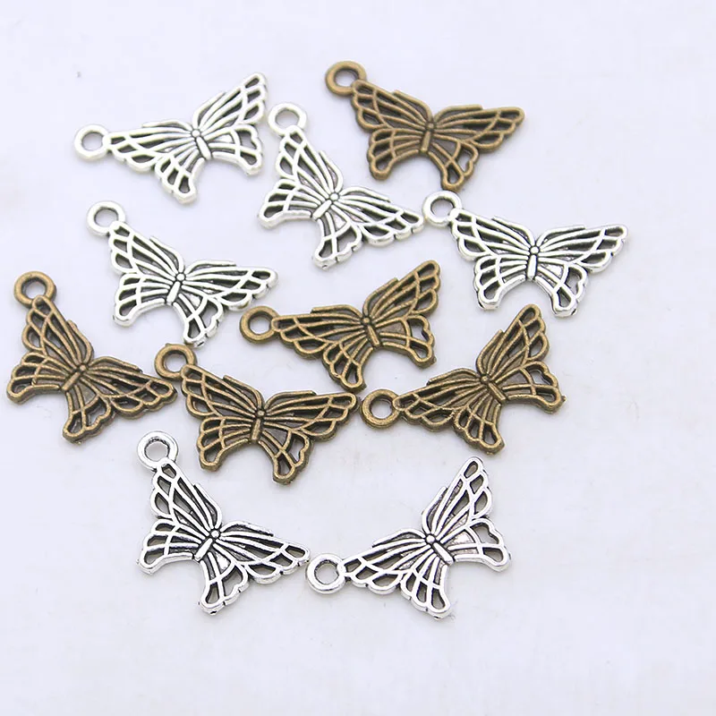 

60PCS 10*17mm Metal Alloy 2021 New Product Two Color Small Butterfly Charms Animal Pendant For Jewelry Making DIY Handmade Craft