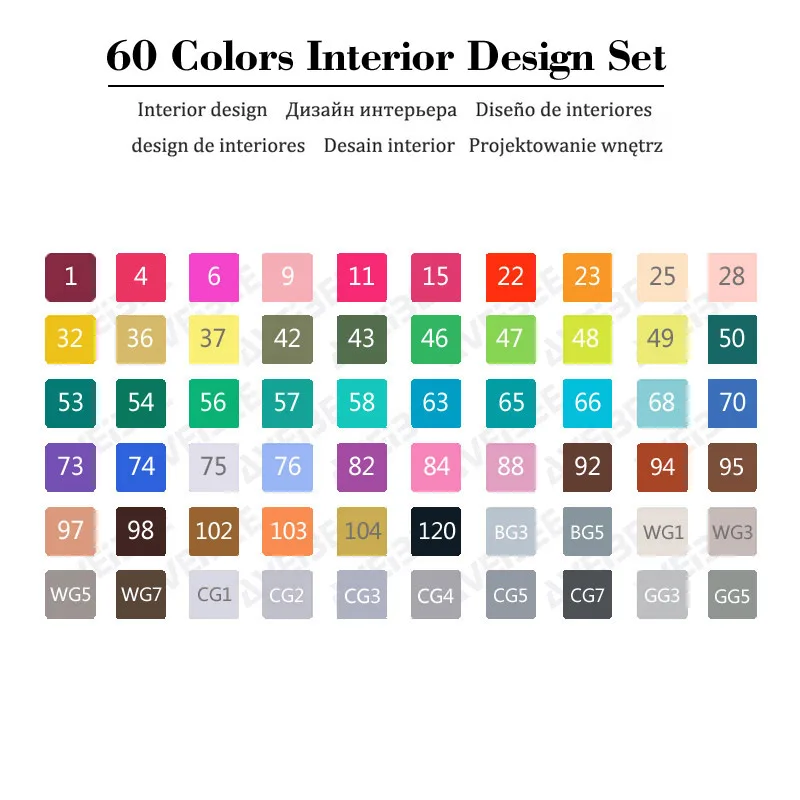 60 Interior Set Профессиональные маркеры 168 Цветная кисть Ручка Алкогольная масляная на основе чернил художественный маркер marcadores plumones для рисования цвета ing Манга - Цвет: 60 Interior Set