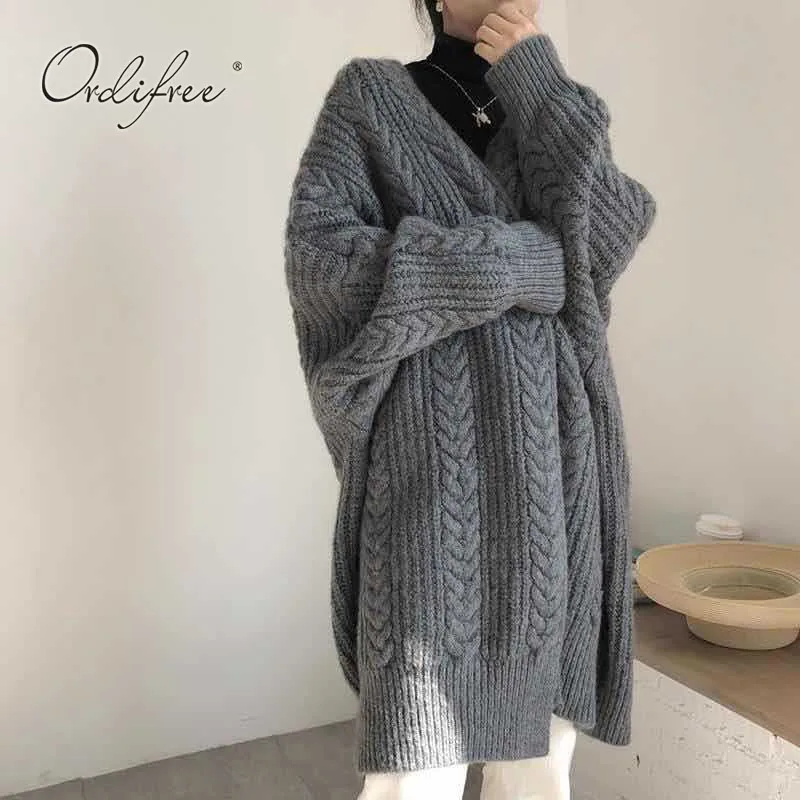 

Ordifree 2022 Autumn Winter Women Knitted Cardigan Loose Casual Overcoat Long Sweater Cardigan Outwear Coats