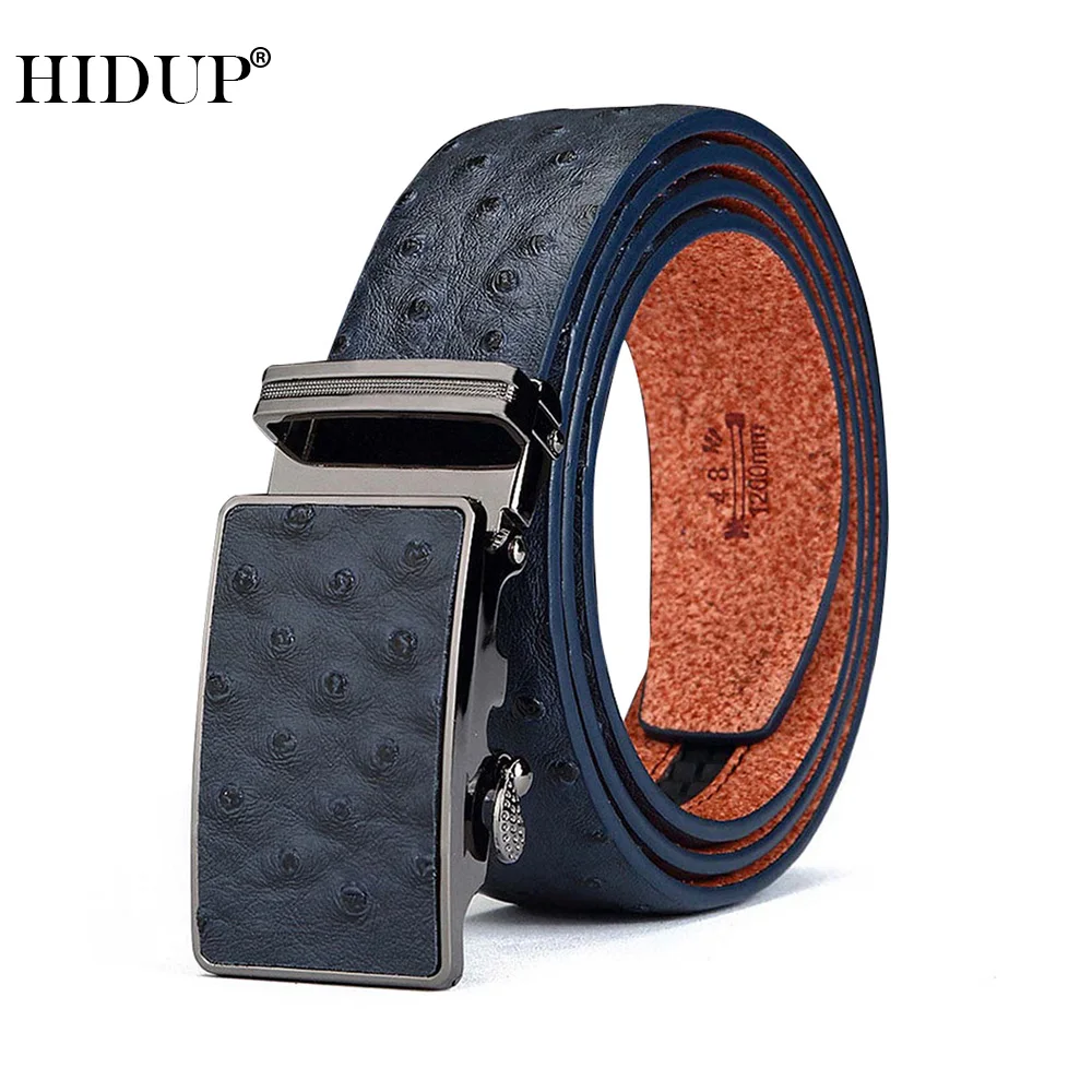 HIDUP New Design Fashion Styles Automatic Belt for Men Quality Blue Cow Cowhide Leather Ratchet Belts Jeans 3.5cm Width NWJ436