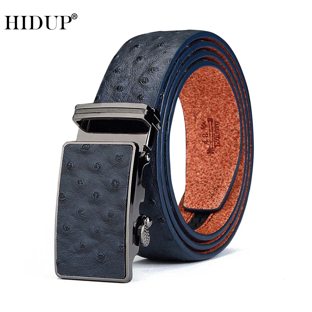 

HIDUP New Design Fashion Styles Automatic Belt for Men Quality Blue Cow Cowhide Leather Ratchet Belts Jeans 3.5cm Width NWJ436