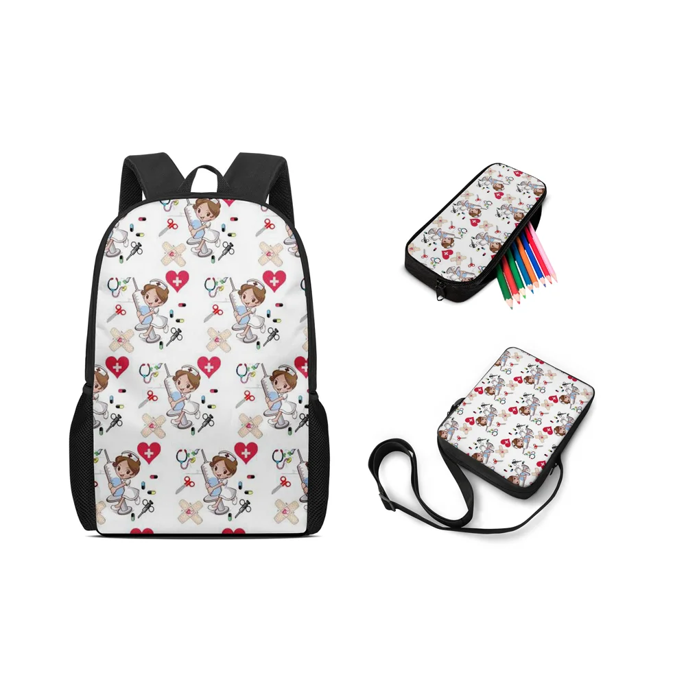 

3pcs Children School Bag Set Nurse Printing Kid's Schoolbag Shoulder Bag Girls Book Bags Custom Design Pattern Mochila infantil