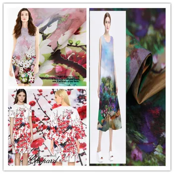 

Peach Red Wide Silk linen Digital Printed Linen Fabric Positioning silk linen Clothing Cheongsam Cloth