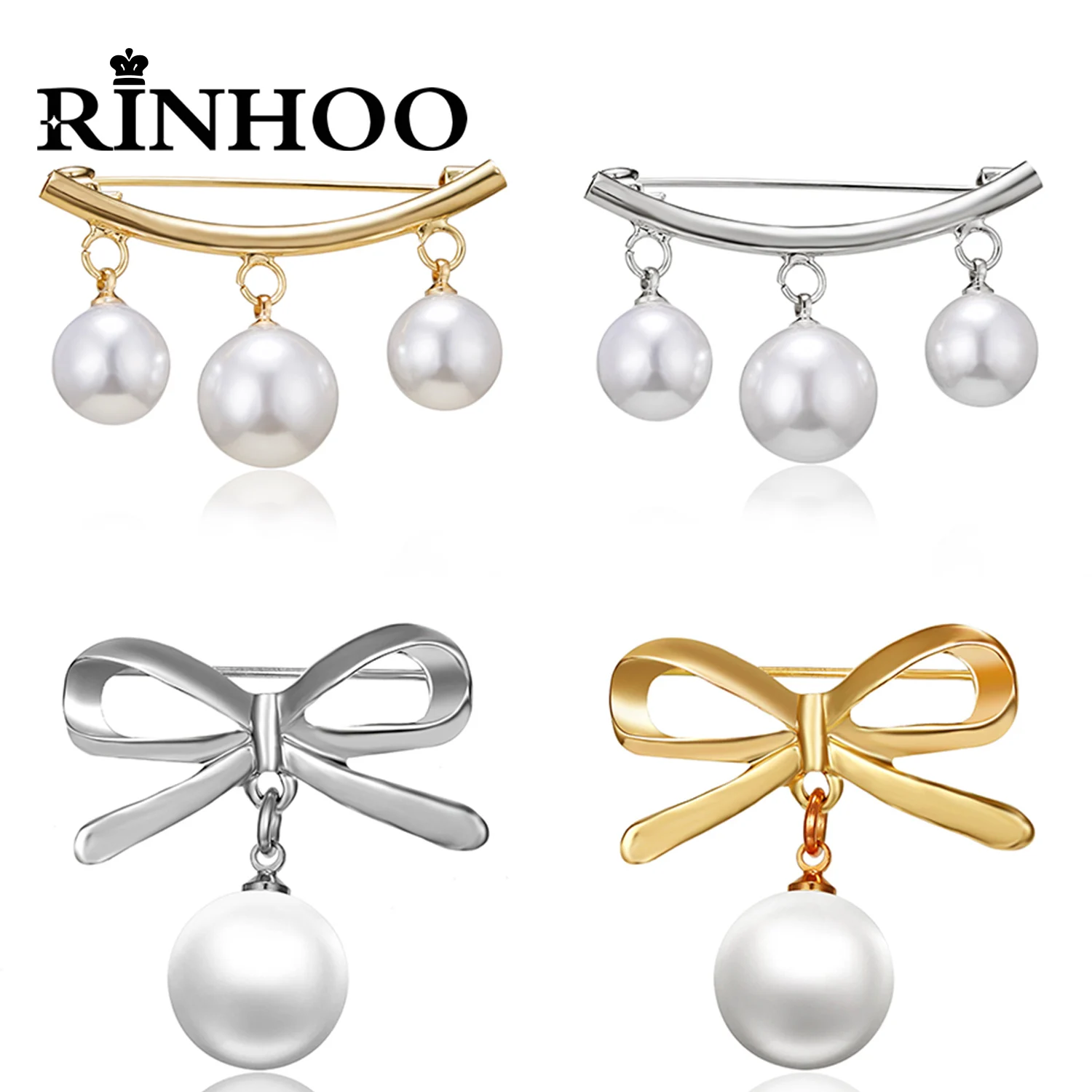 Rinhoo Mode Imitation Perlen Charme Sicherheitsnadeln Brosche Feste Anti Slip Anstecknadel Koreanische Bowknot Brosche Strickjacke Brosche Schmuck