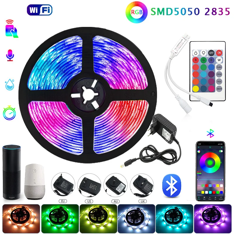 Светодиодные ленты светильник RGB 5050 5 м 10 15 SMD 2835 Водонепроницаемый лента Музыка Wi