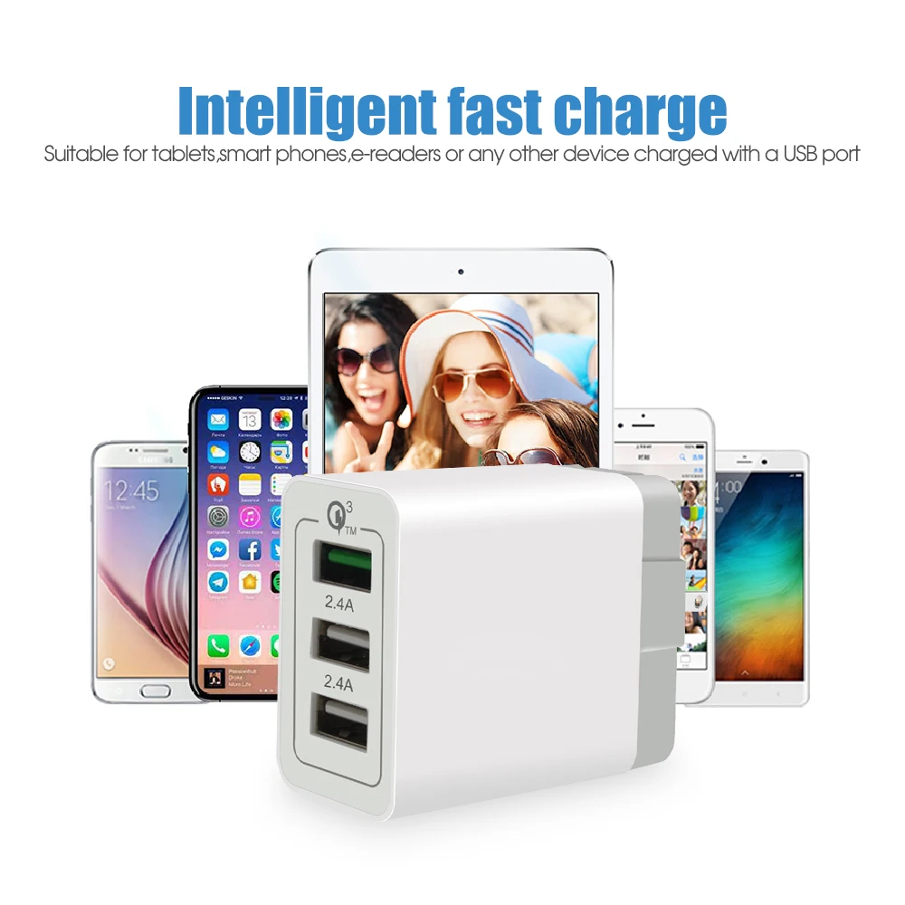 3 в 1 USB зарядное устройство Quick Charge 3,0 для iPhone UK US EU быстрое настенное зарядное устройство для мобильного телефона samsung зарядное устройство для Xiaomi Redmi