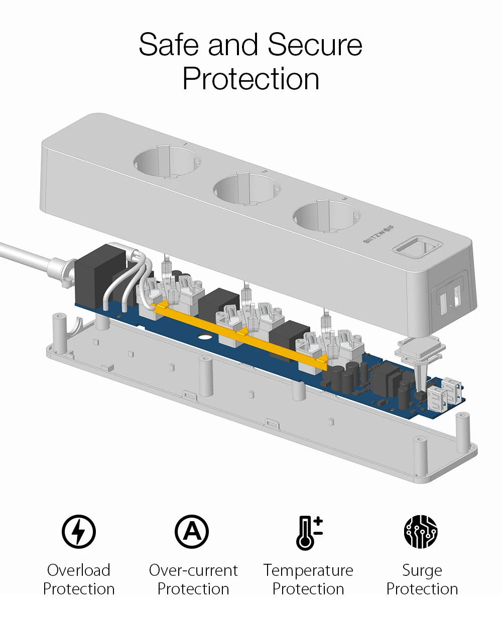 BlitzWolf BW-SHP9, штепсельная вилка европейского стандарта 3300 Вт, 15а, 3 гнезда, двойной разъем USB, 2,4 ГГц, Wi-Fi, смарт-контроллер, блок питания, таймер, приложение, дистанционное управление