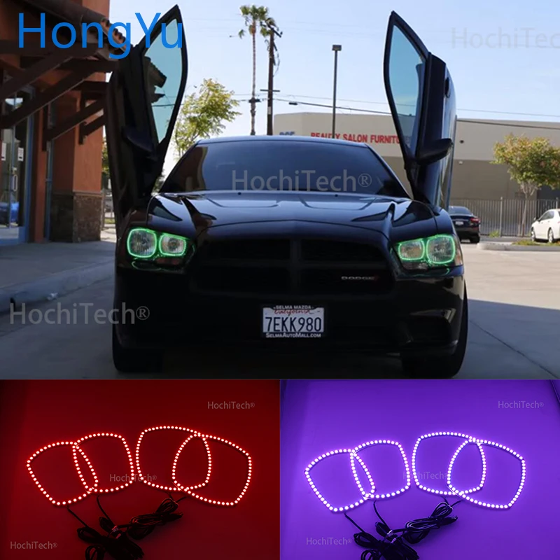 for Dodge Charger SXT Plus 2011 2012 2013 2014 RGB LED Angel Eyes Multi-color with Halo Ring Remote Control Headlight | Автомобили и